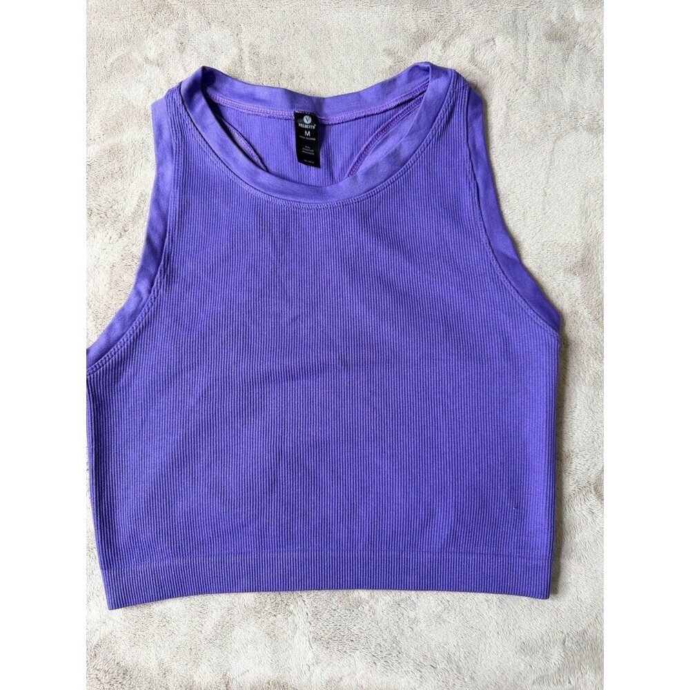 Velocity Women’s Purple Ribbed Racerback Crop Tank Top Size M Athletic Yoga